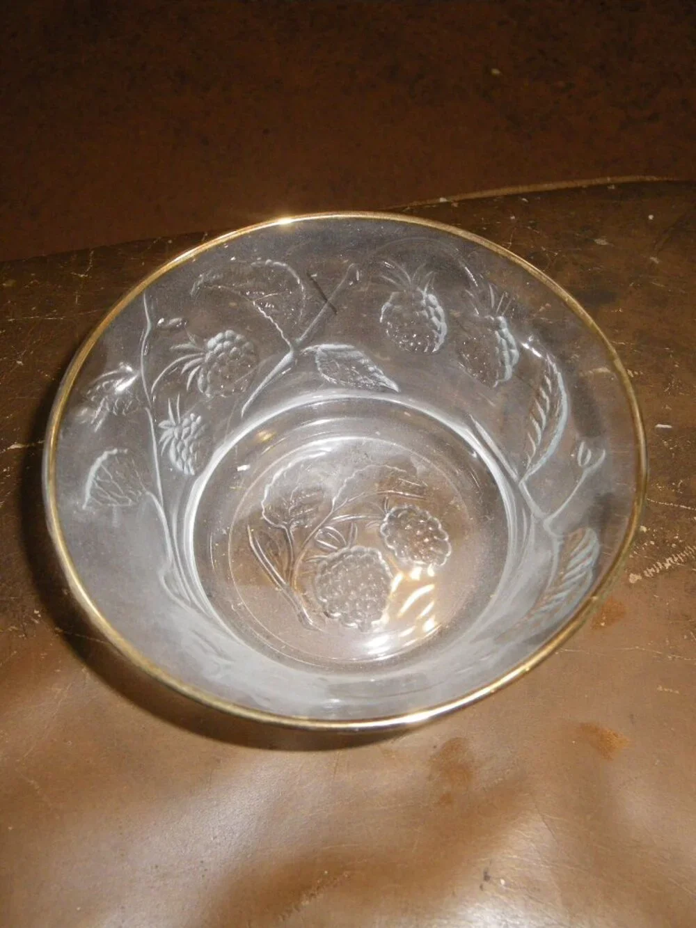 Vintage Small Glass Bowl w/ Raspberry Design